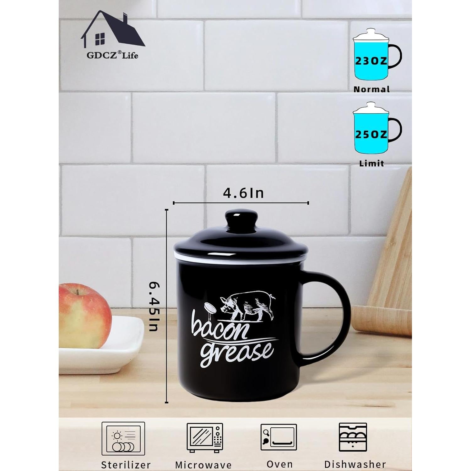 Contenedor de Grasa de Tocino Cerámica GDCZ 0.74 L Negro