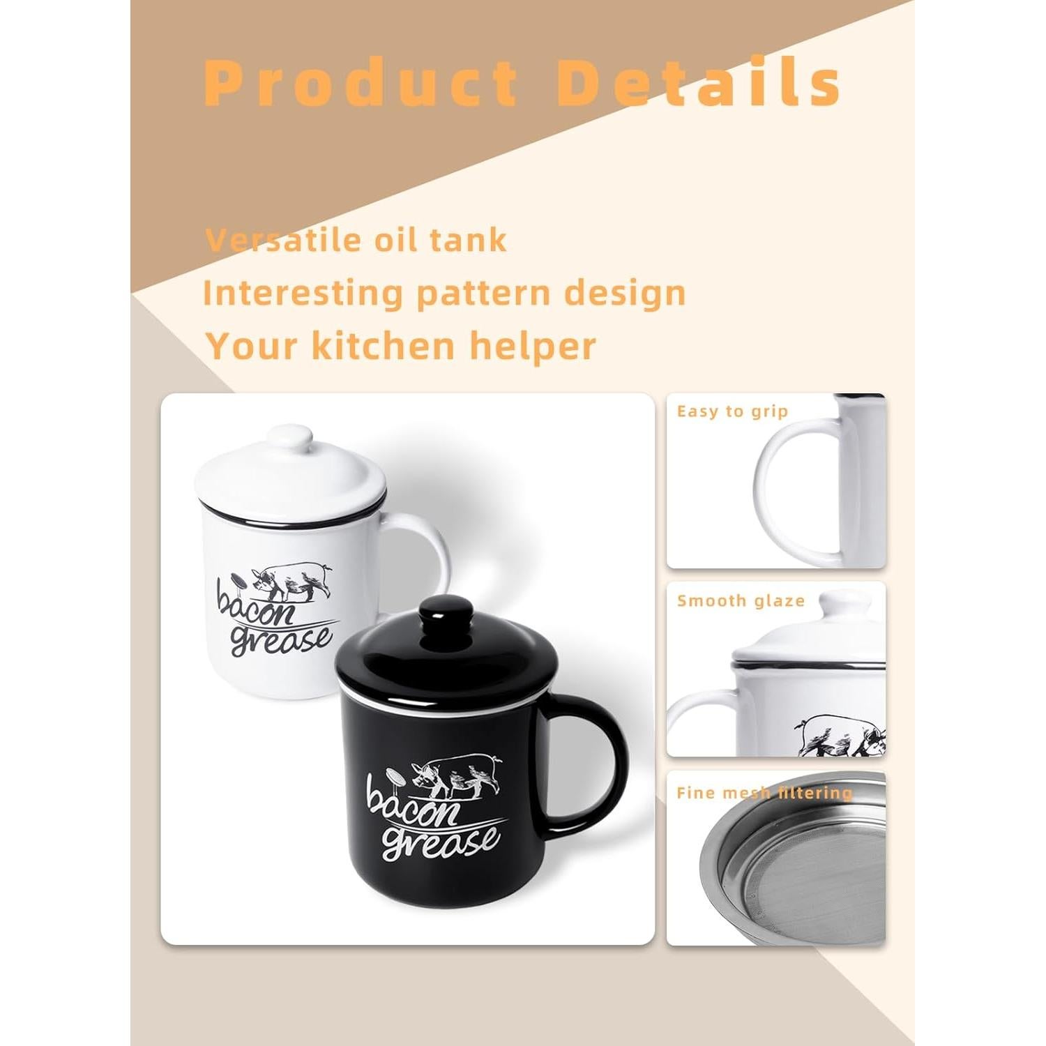 Contenedor de Grasa de Tocino Cerámica GDCZ 0.74 L Negro