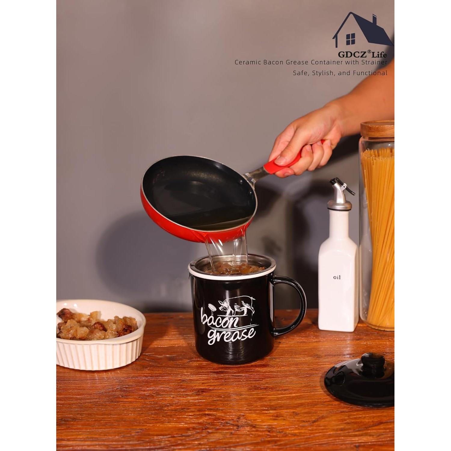 Contenedor de Grasa de Tocino Cerámica GDCZ 0.74 L Negro