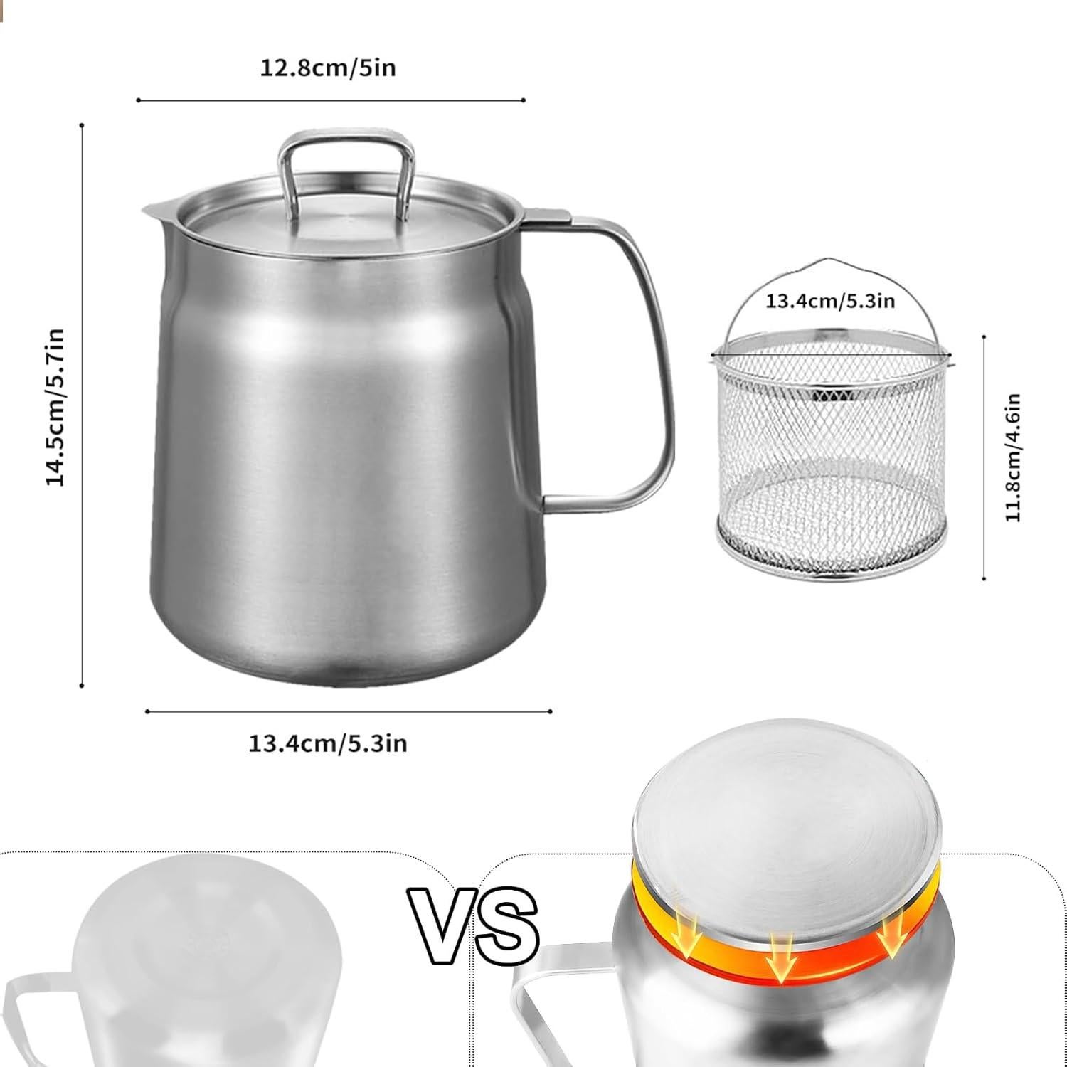 Olla Filtradora de Aceite YUNYDSM 1.5L Acero Inoxidable 3 en 1