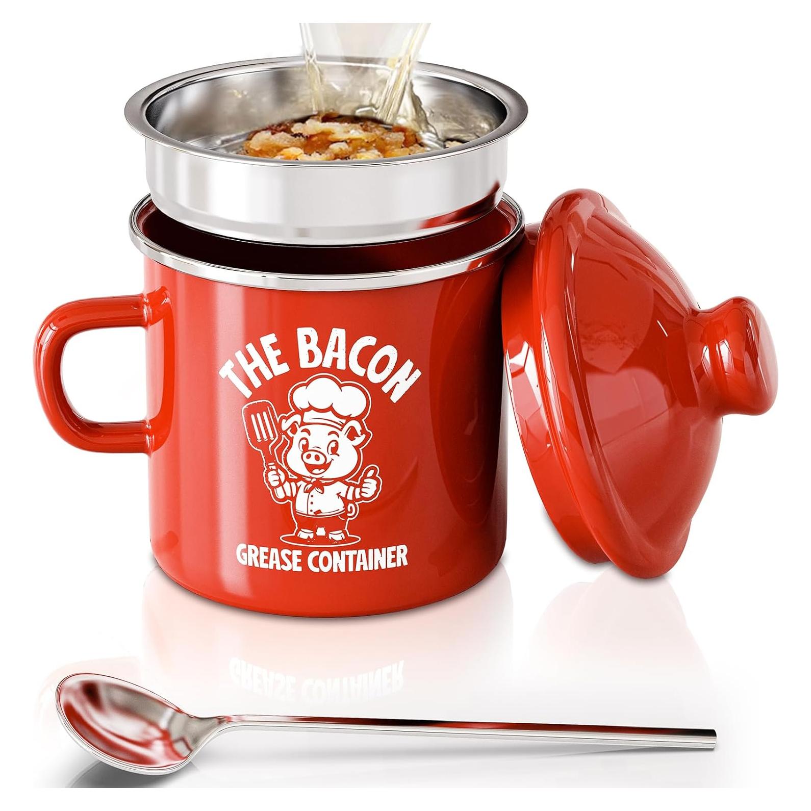 Contenedor de Grasa de Tocino PGYARD 15 OZ Rojo con Colador