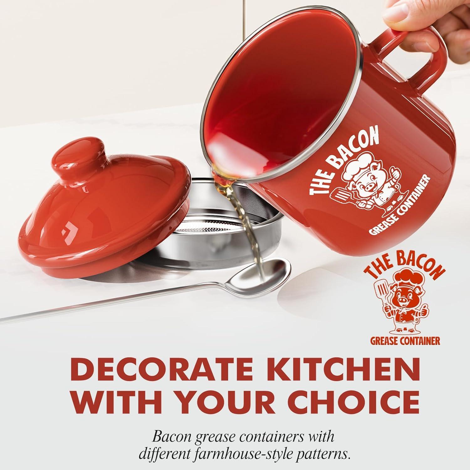 Contenedor de Grasa de Tocino PGYARD 15 OZ Rojo con Colador