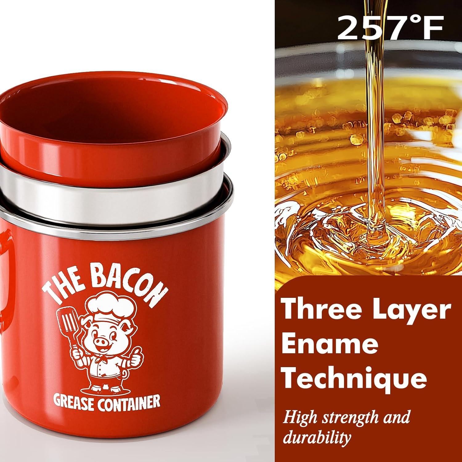 Contenedor de Grasa de Tocino PGYARD 15 OZ Rojo con Colador