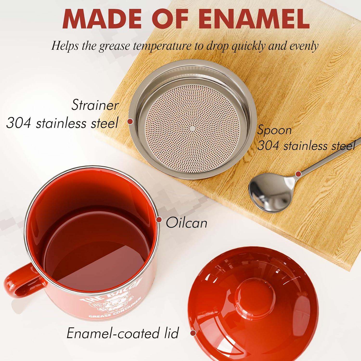 Contenedor de Grasa de Tocino PGYARD 15 OZ Rojo con Colador