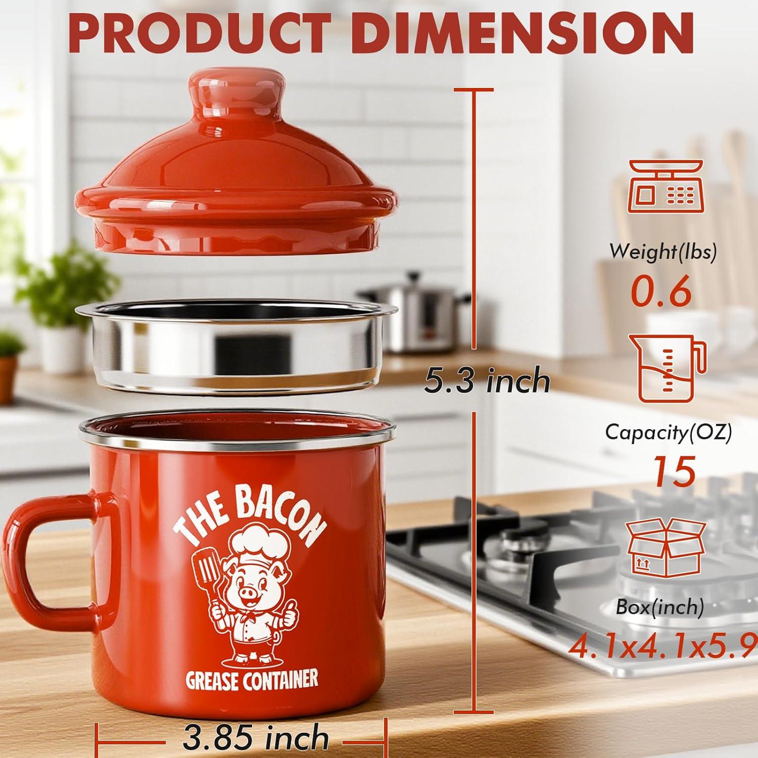 Contenedor de Grasa de Tocino PGYARD 15 OZ Rojo con Colador