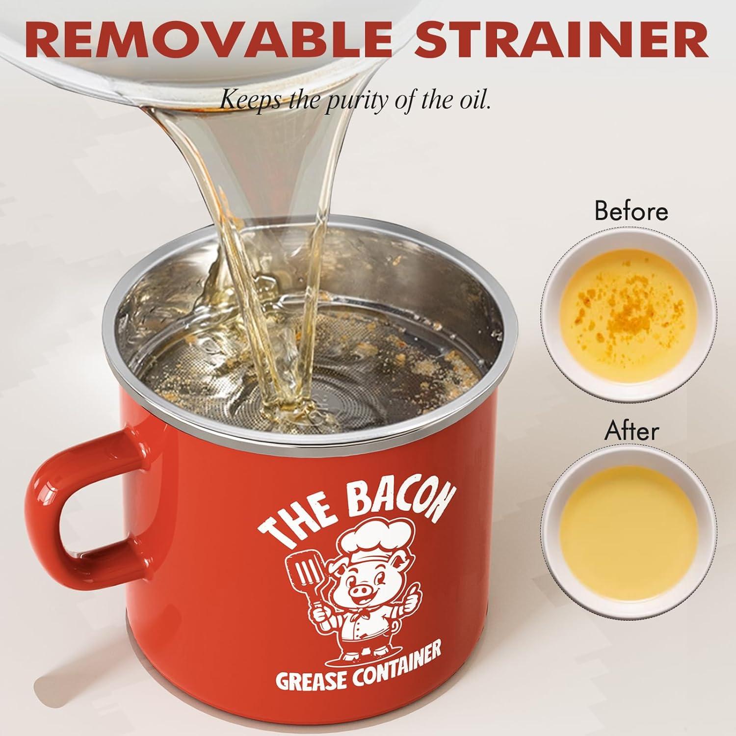 Contenedor de Grasa de Tocino PGYARD 15 OZ Rojo con Colador