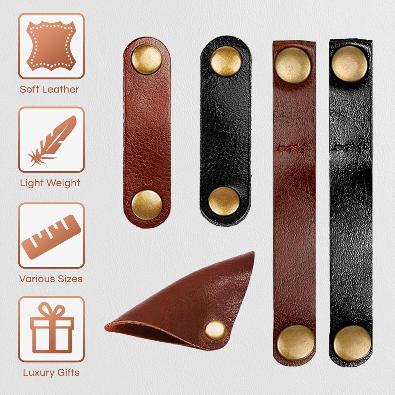 Organizador de Cuerda de Cuero Kanemc 12 Piezas - Negro y Marrón