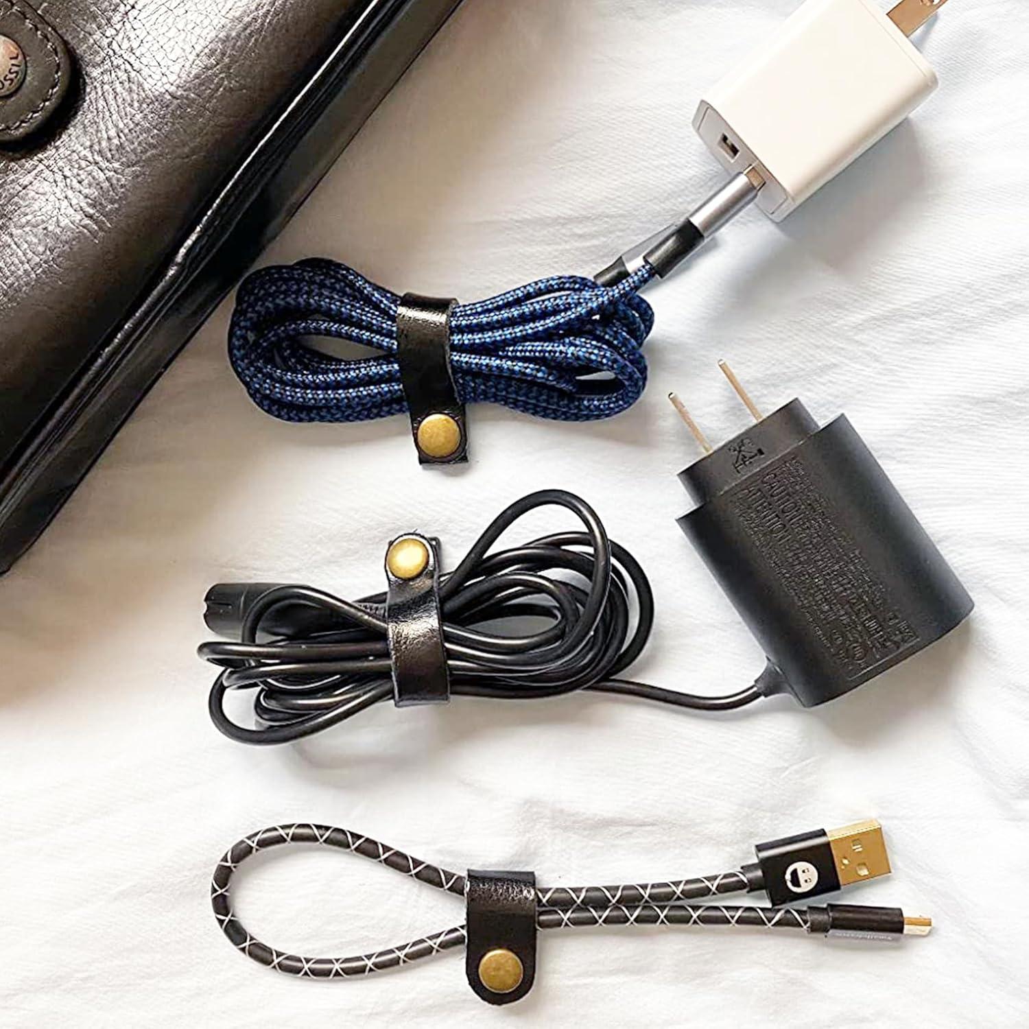 Organizador de Cuerda de Cuero Kanemc 12 Piezas - Negro y Marrón