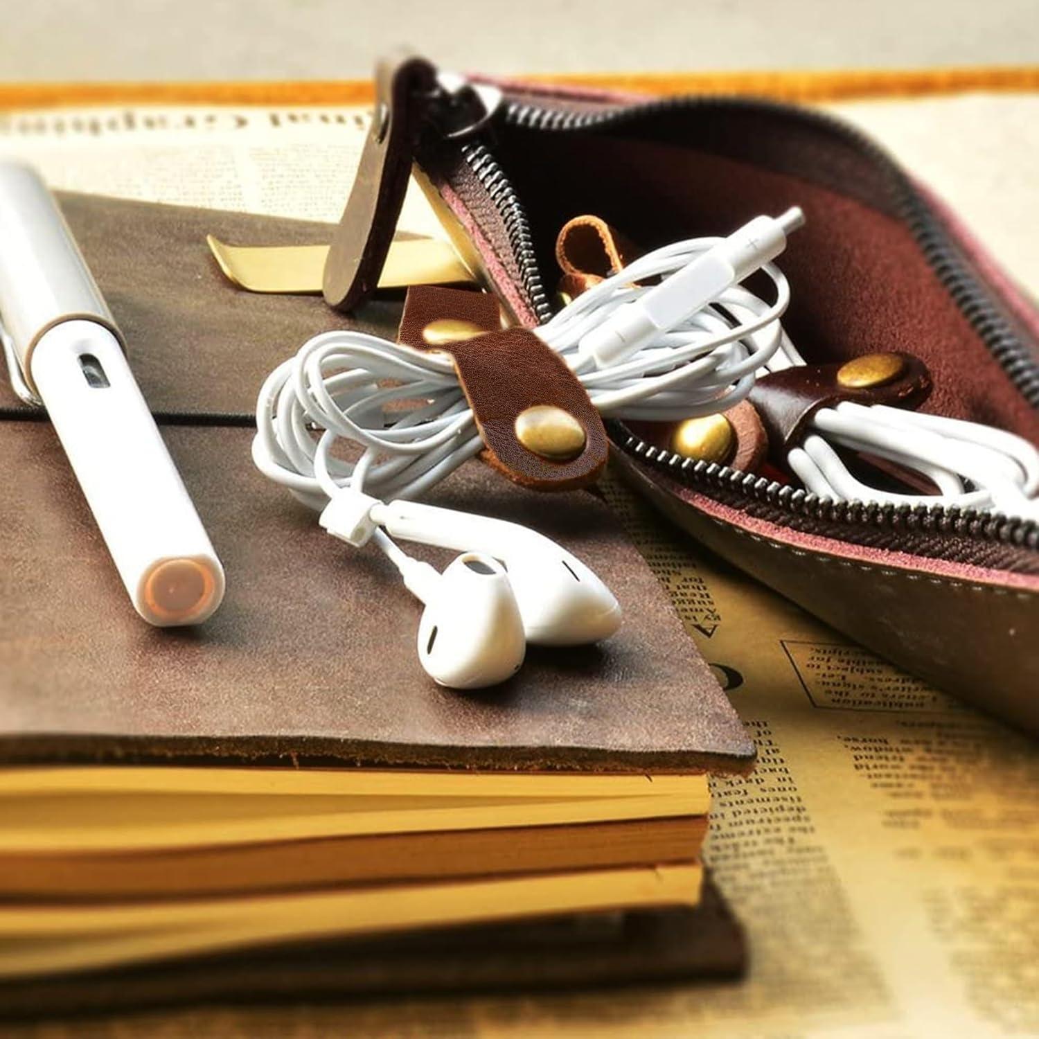 Organizador de Cuerda de Cuero Kanemc 12 Piezas - Negro y Marrón