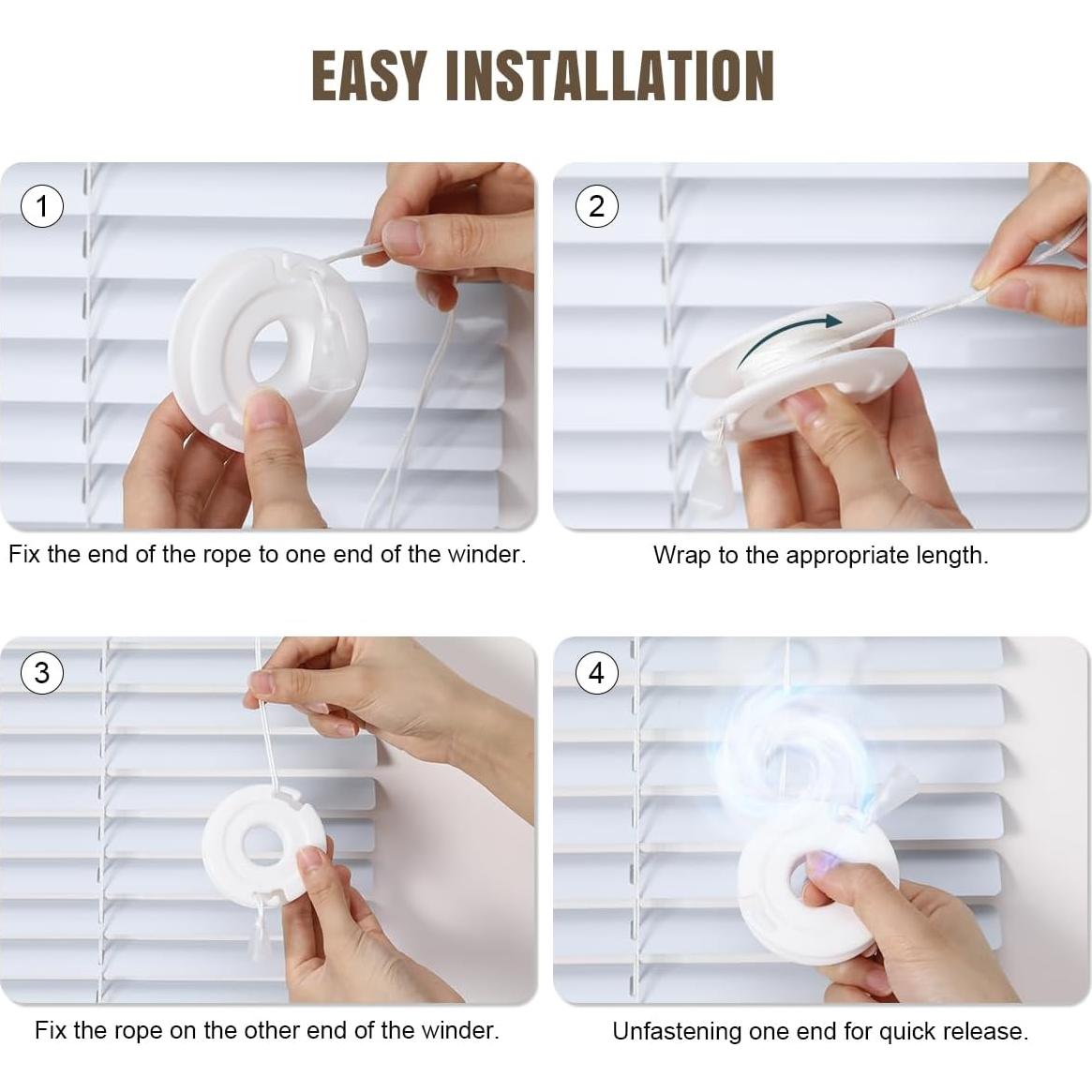 Enrollador de Cuerda de Persiana Lenink - 4 Piezas, Blanco, Sin Taladro