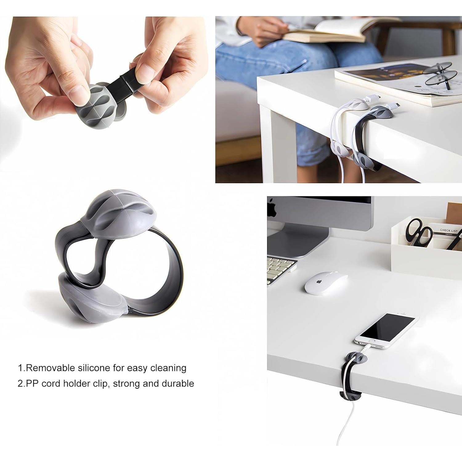 6 Clips Organizador de Cables Silicona ZEUP - Soporte USB