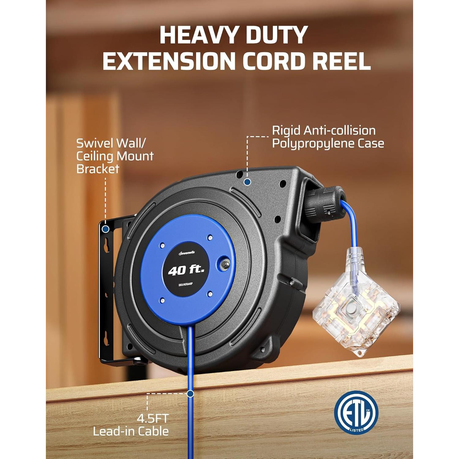 Carrete de Cable Retráctil DEWENWILS 12M 12AWG 6 Salidas