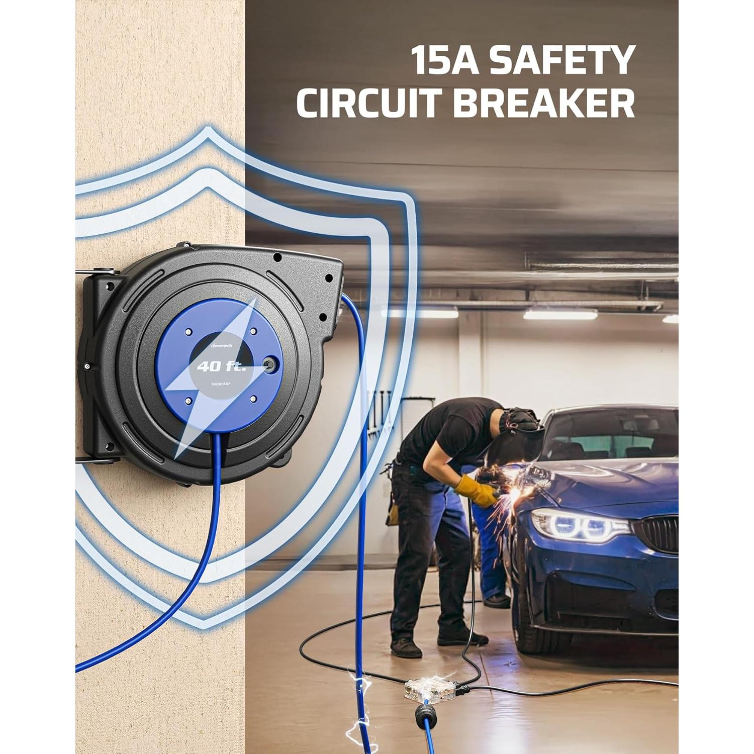 Carrete de Cable Retráctil DEWENWILS 12M 12AWG 6 Salidas