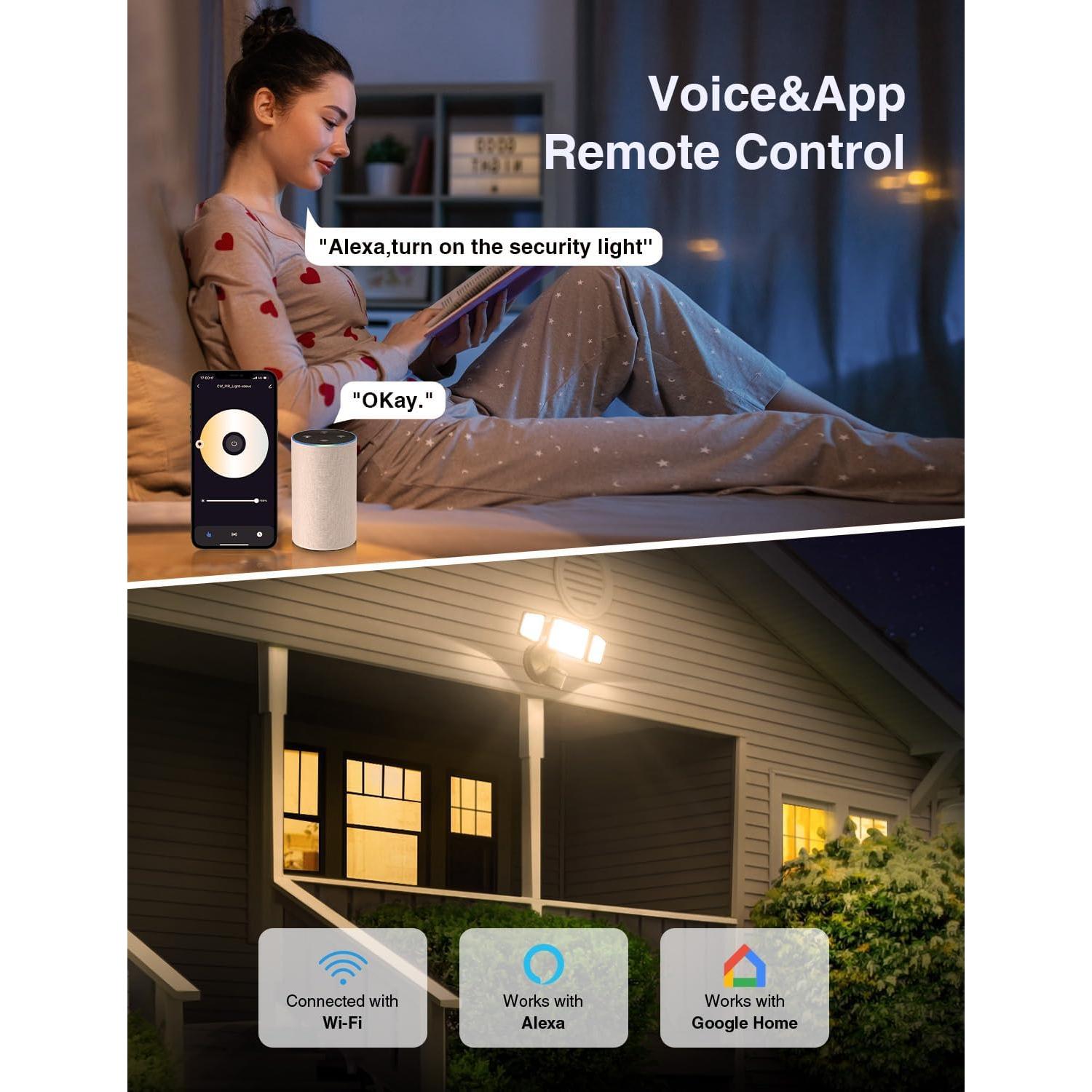 Luz de Inundación LED Inteligente Onforu 65W con Sensor de Movimiento, 5500LM, Control APP, Negro
