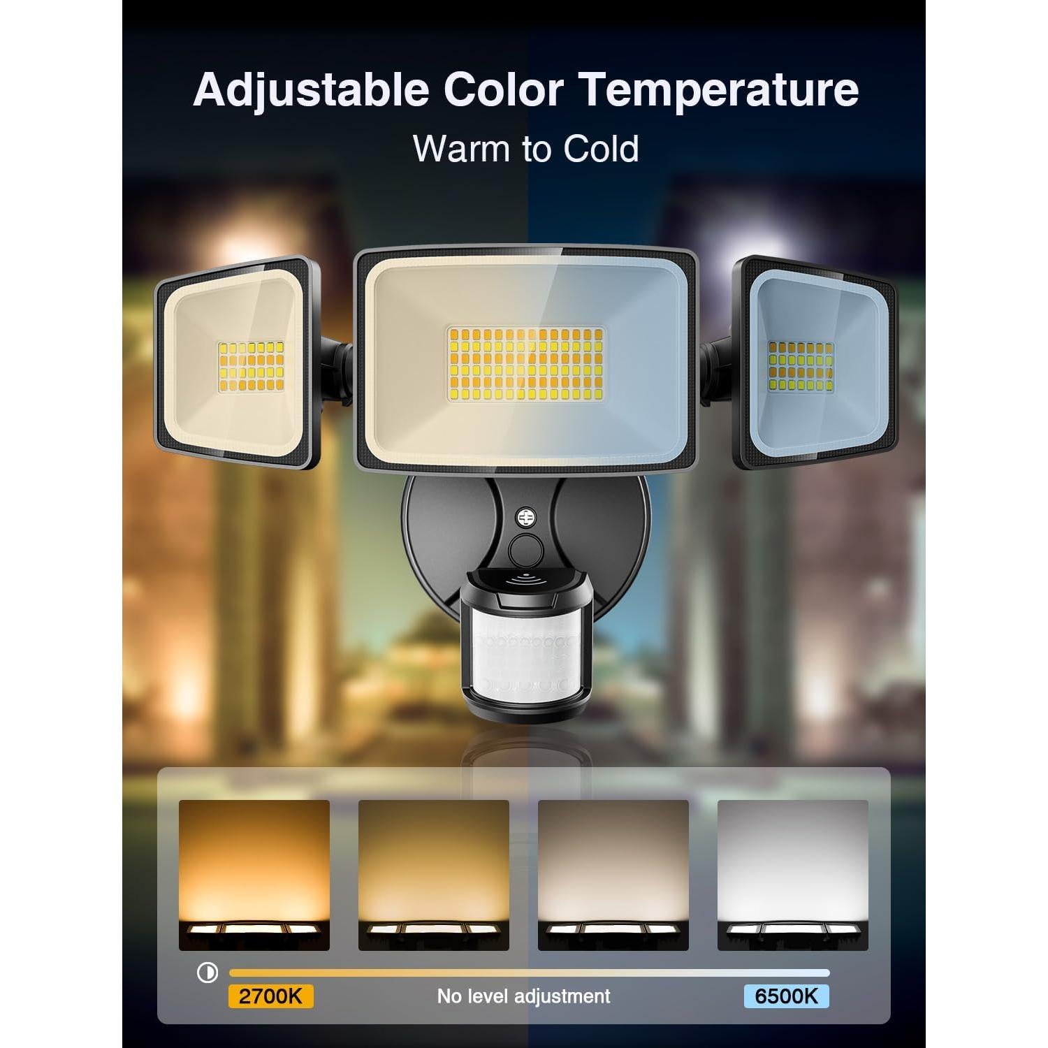 Luz de Inundación LED Inteligente Onforu 65W con Sensor de Movimiento, 5500LM, Control APP, Negro