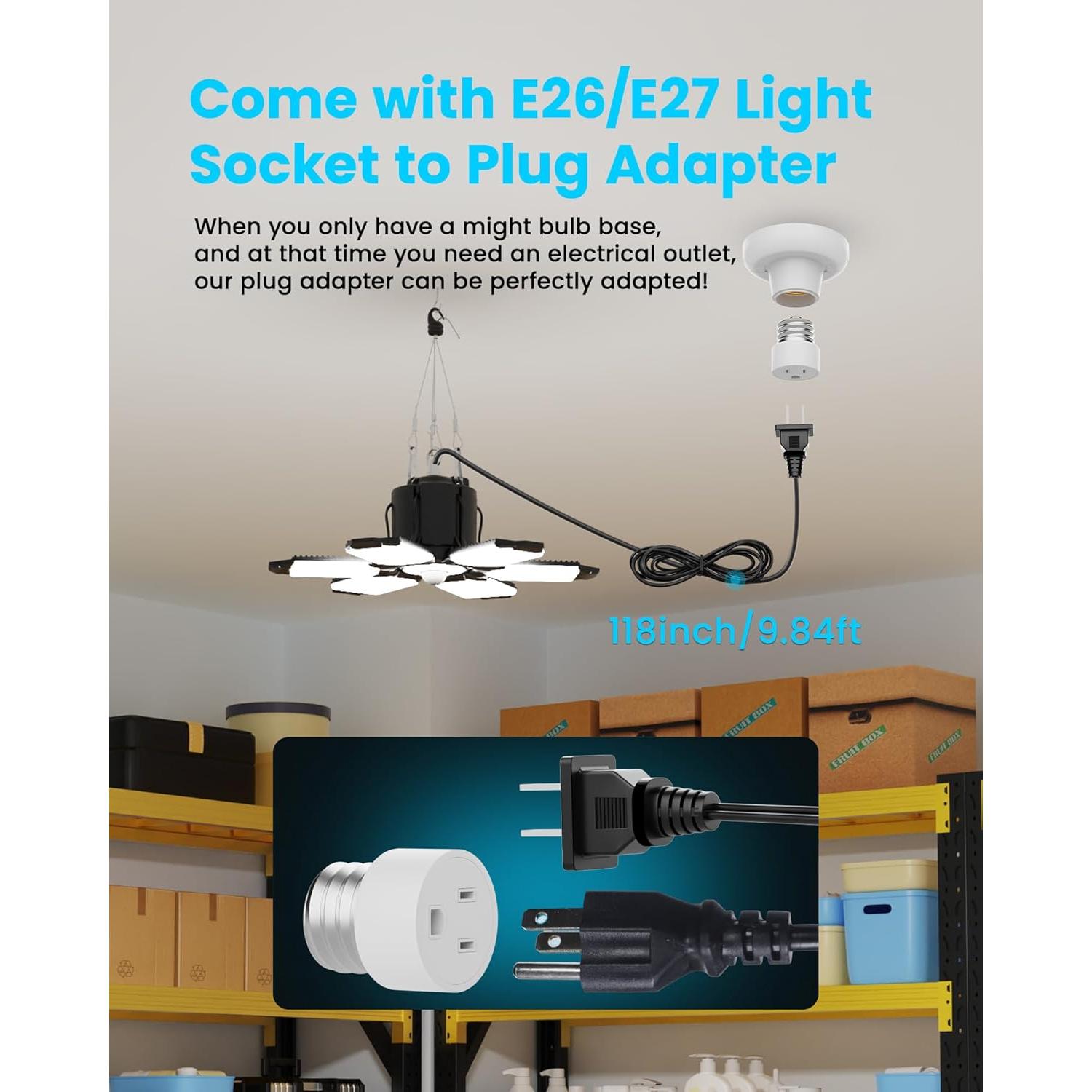 Luz de Garaje LED Kryoza 20000LM con Sensor de Movimiento 360°