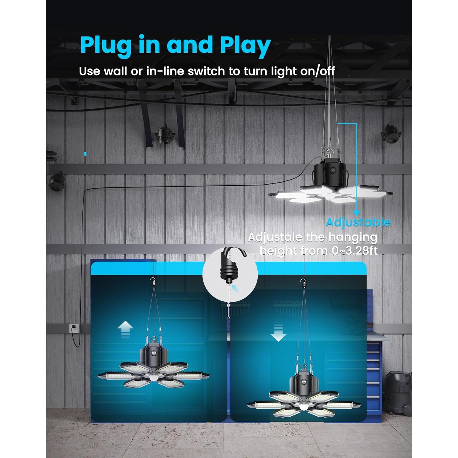 Luz de Garaje LED Kryoza 20000LM con Sensor de Movimiento 360°