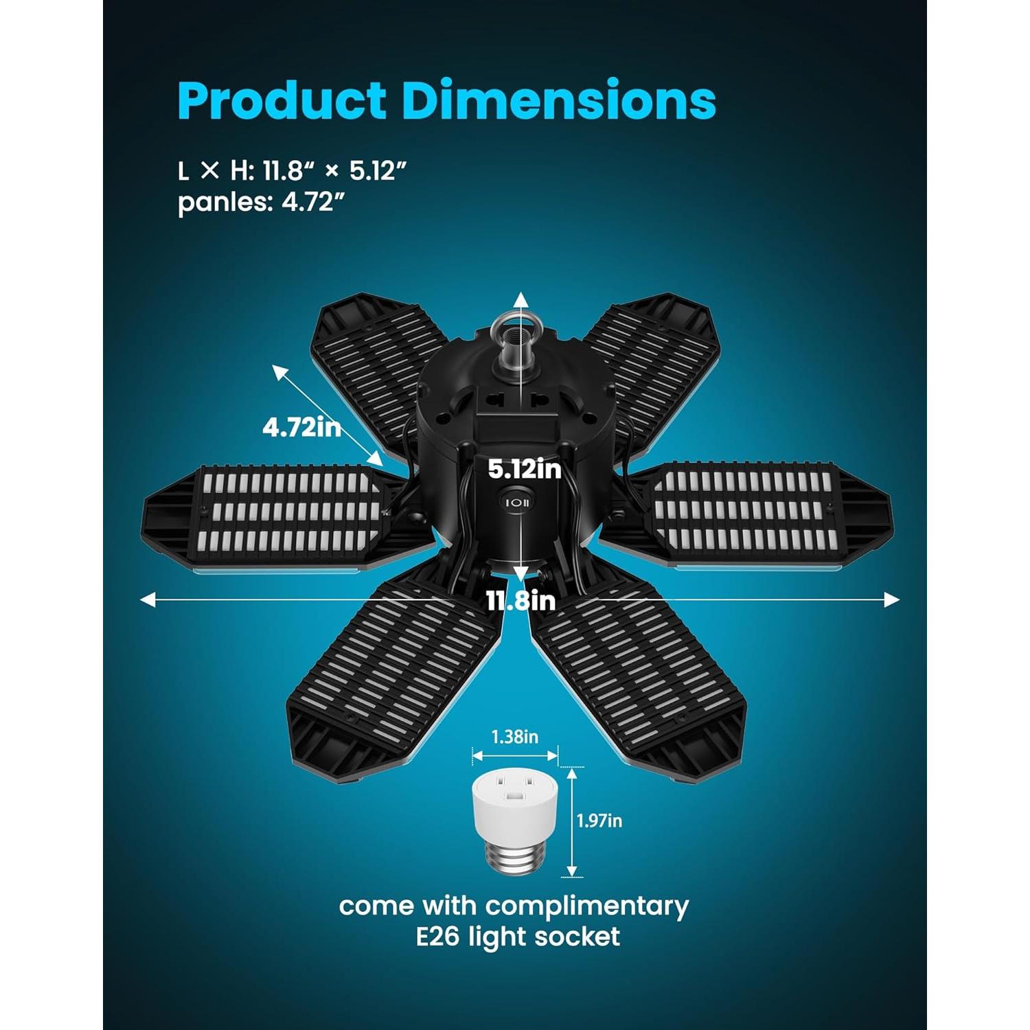 Luz de Garaje LED Kryoza 20000LM con Sensor de Movimiento 360°