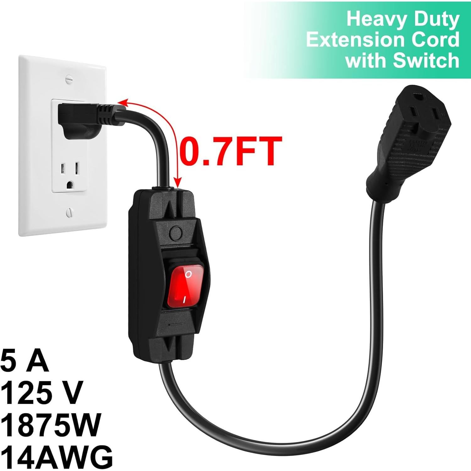 Cable de Extensión Impermeable Makevivi 0.46m con Interruptor