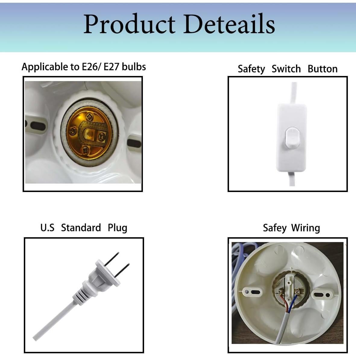 Portalámparas colgante E26/E27 con cable de 6.1m y interruptor