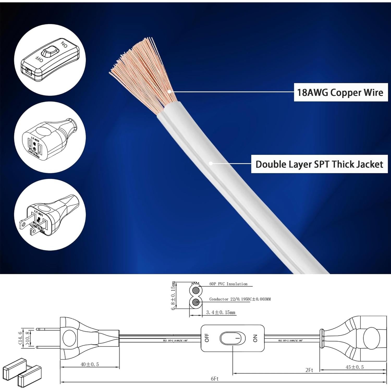 Cable de Extensión Blanco Fiabtool 1.83 m con Interruptor 120V