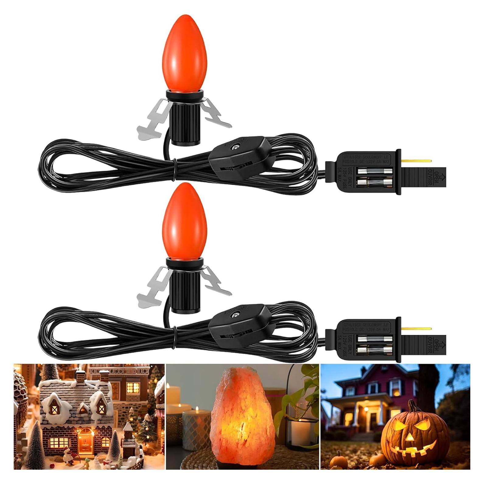 Cordón de Luz LED Naranja Enhon 1.83m con Interruptor - Paquete de 2