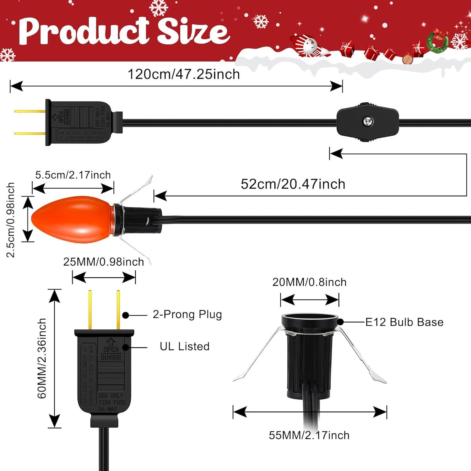 Cordón de Luz LED Naranja Enhon 1.83m con Interruptor - Paquete de 2