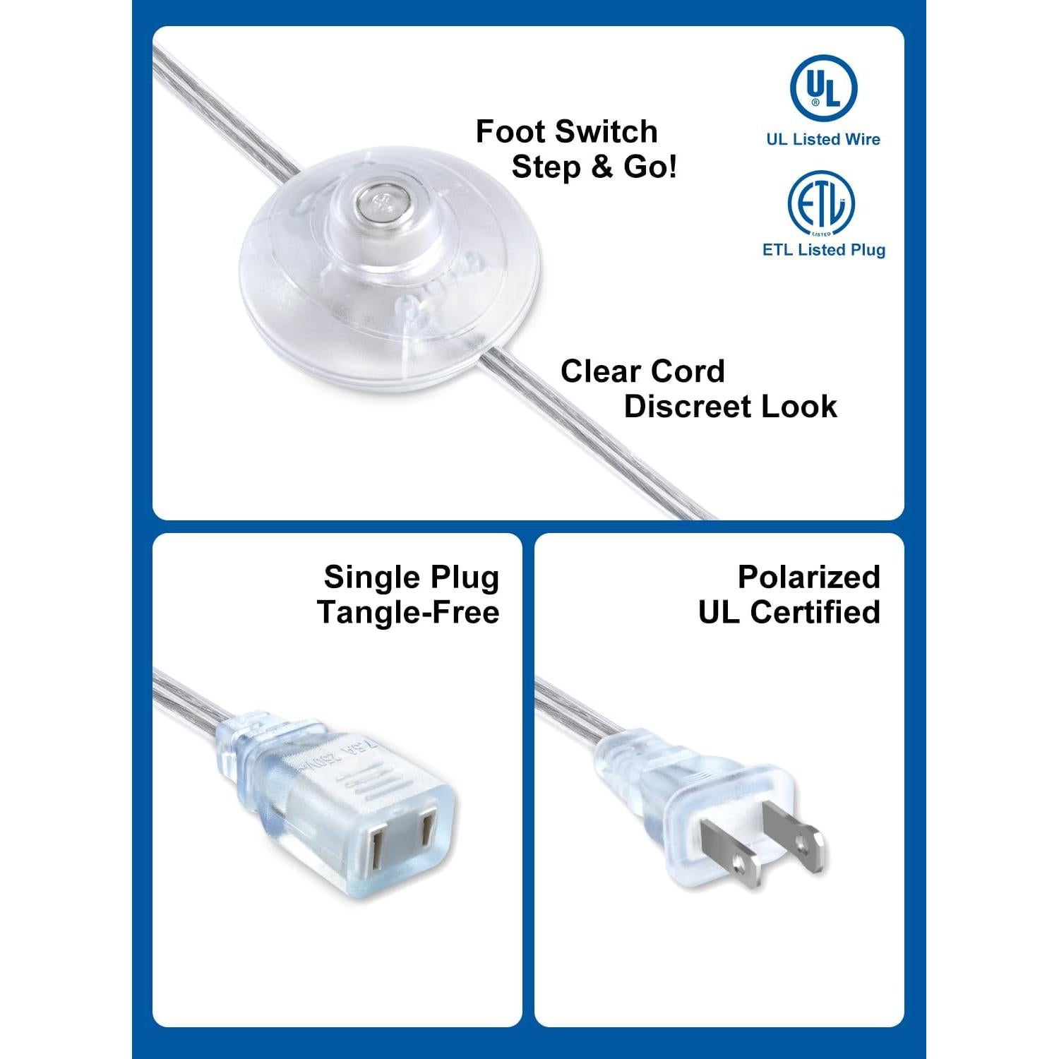 Interruptor de Pedal de Pie Kofuyni 6ft con Cable Claro 3A 125V