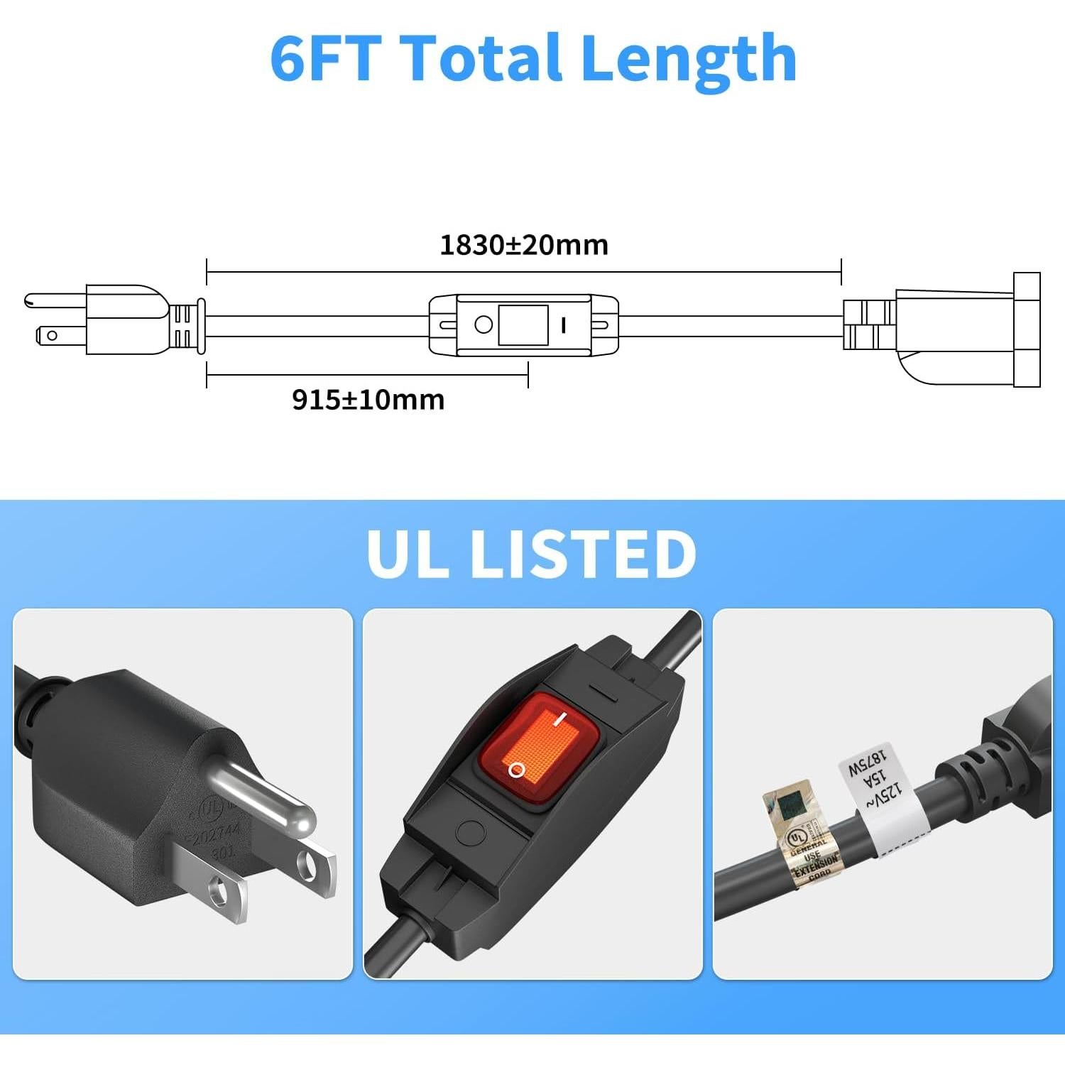 Cable de Extensión Impermeable 1.83m FIRMERST 1875W con Interruptor