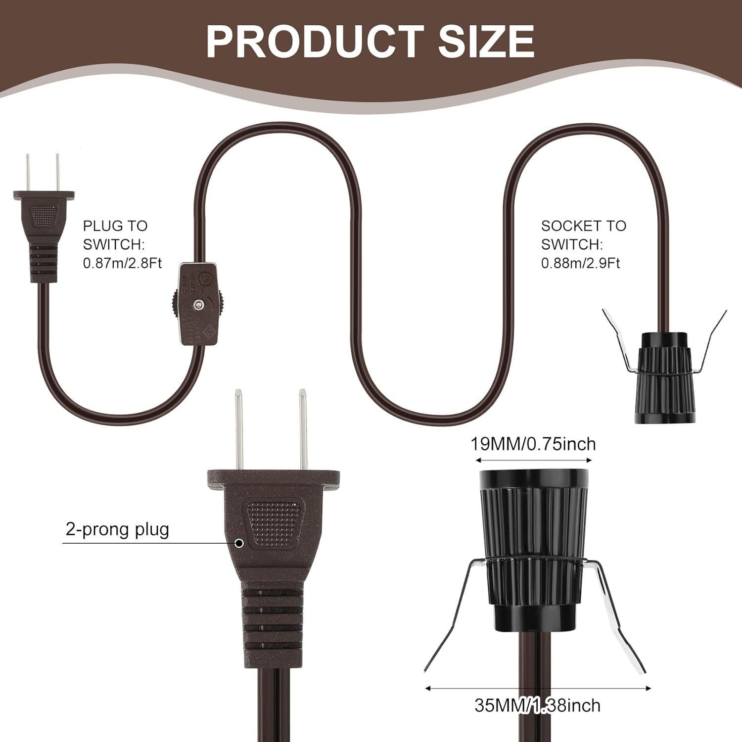 6 Piezas Cable de Lámpara de Sal Macarrie 1.8m E12 con Interruptor