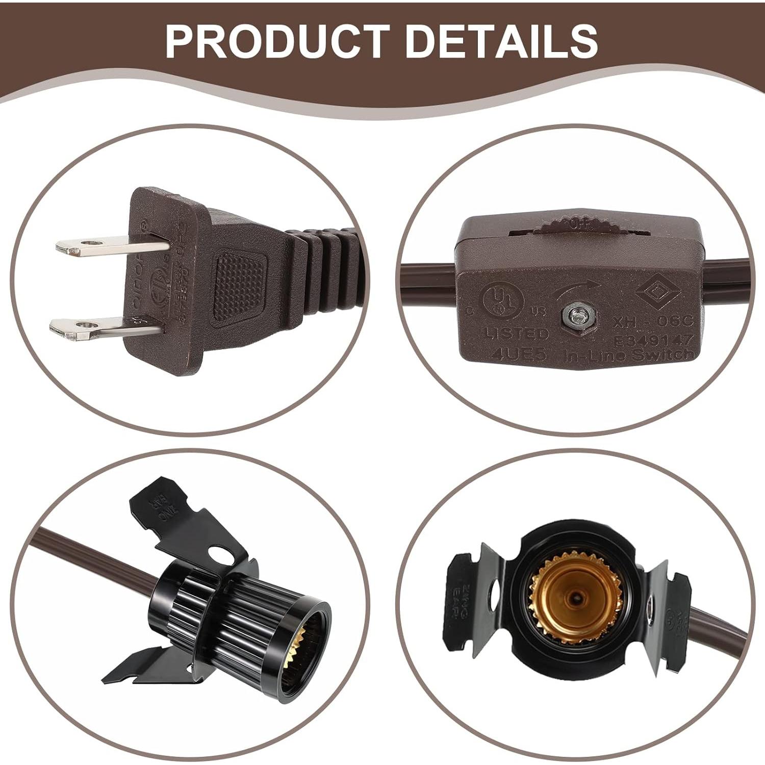 6 Piezas Cable de Lámpara de Sal Macarrie 1.8m E12 con Interruptor