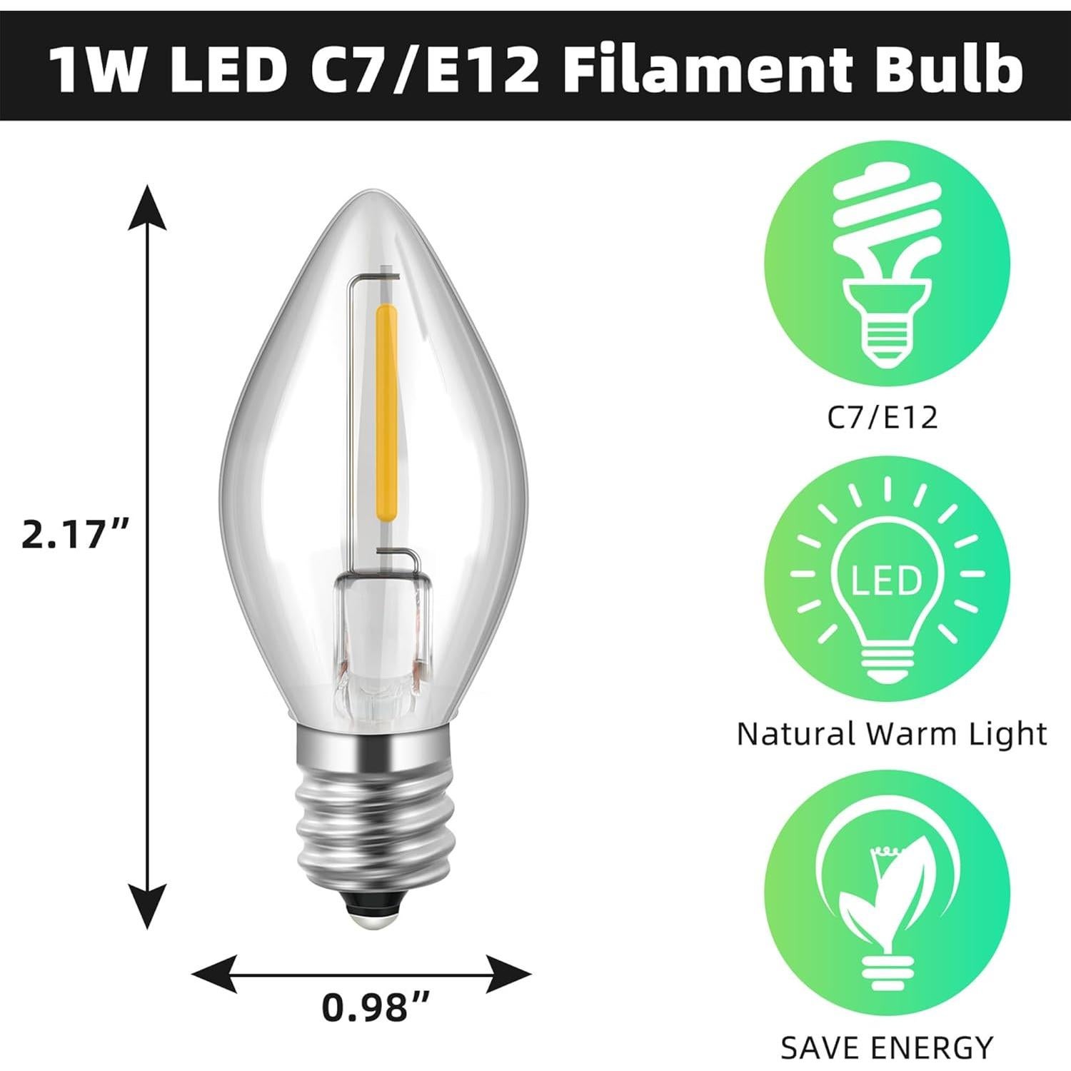 Cordón de Luz LED C7 Enhon 6 pies con Interruptor - 2 Paquete