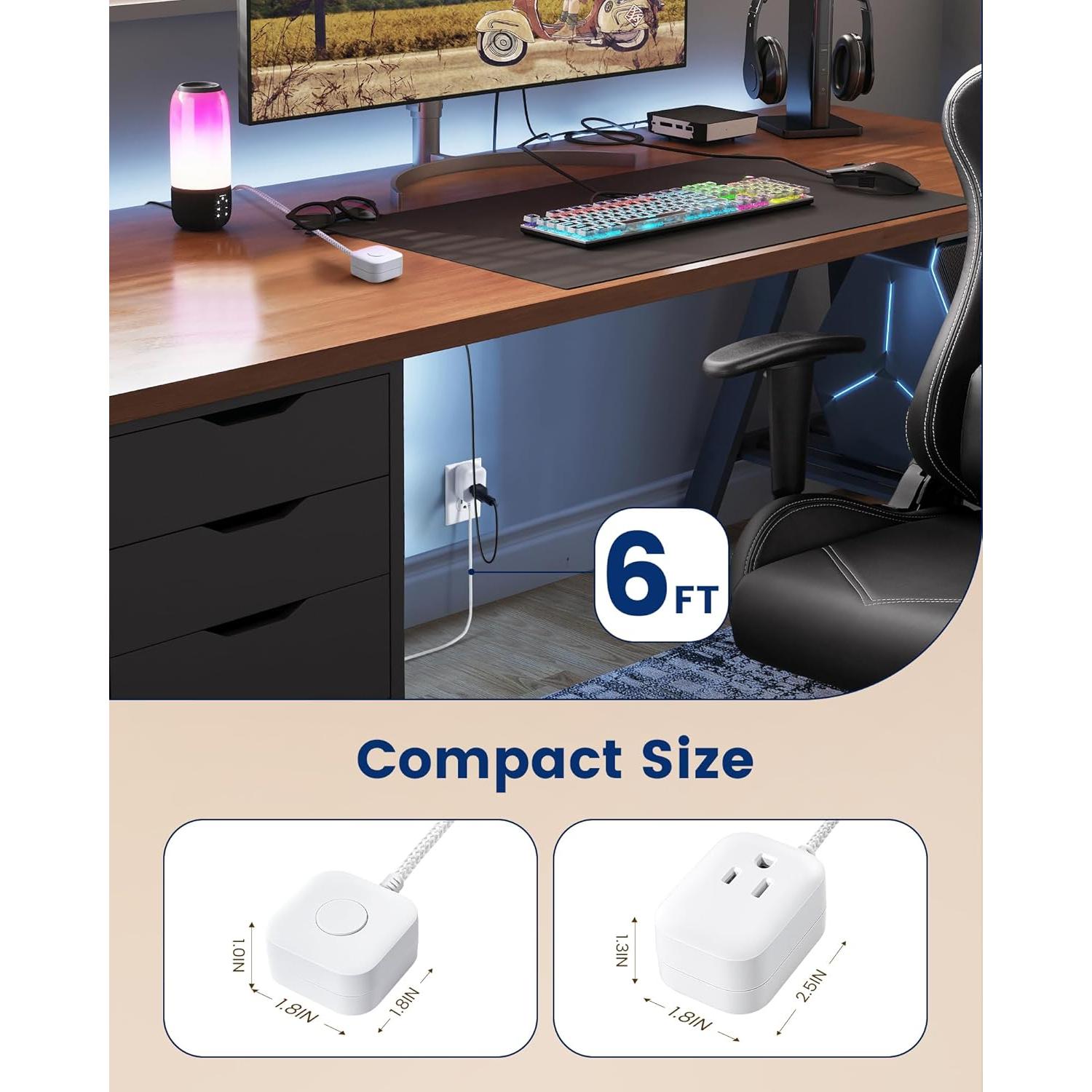 Cable de Extensión SURAIELEC 1.83m con Interruptor Blanco - Paquete de 2