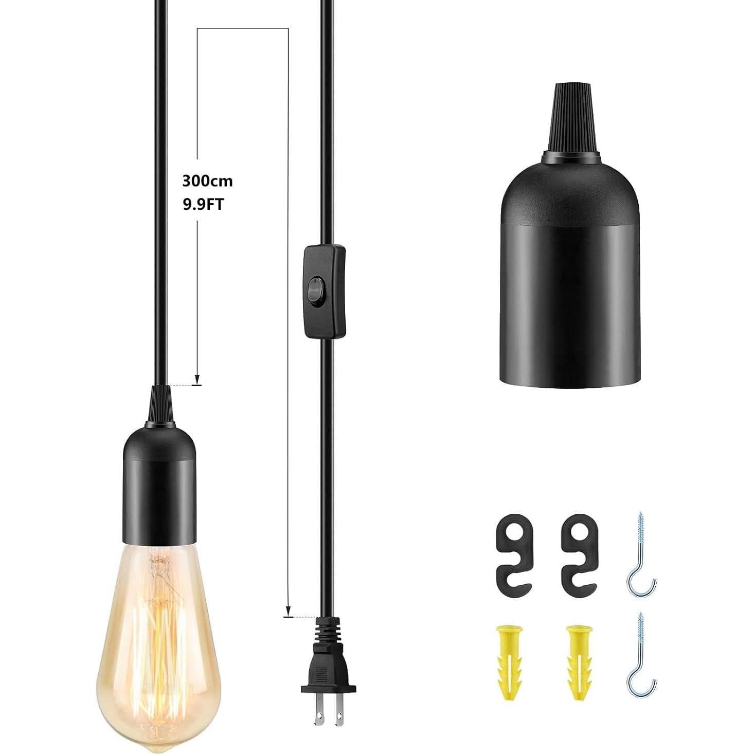 Kit de Luz Colgante Enchufable SLYYMY E26/E27 12FT Negro