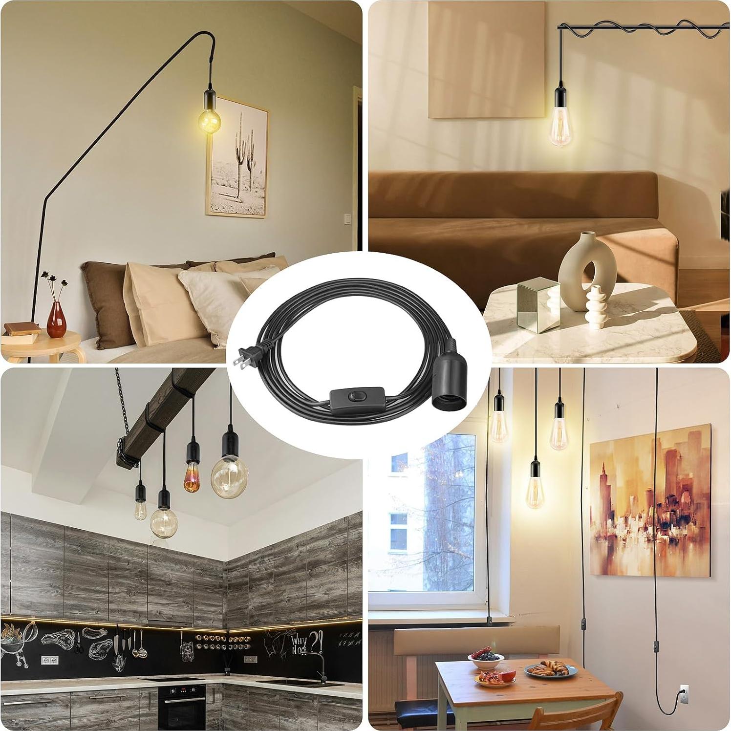 Kit de Luz Colgante Enchufable SLYYMY E26/E27 12FT Negro