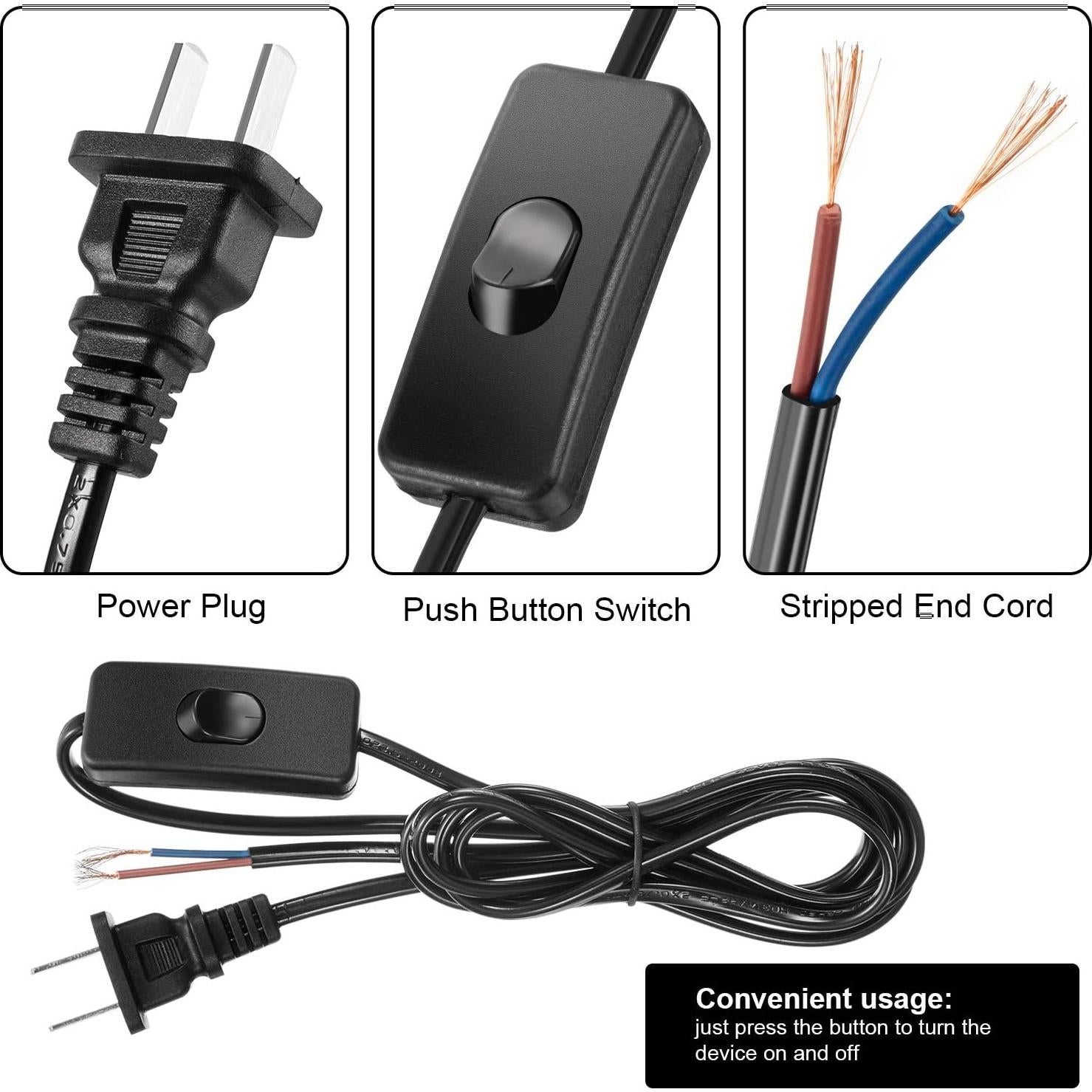 Pelopy 10 Paquetes Cable de Lámpara con Interruptor 1.8m