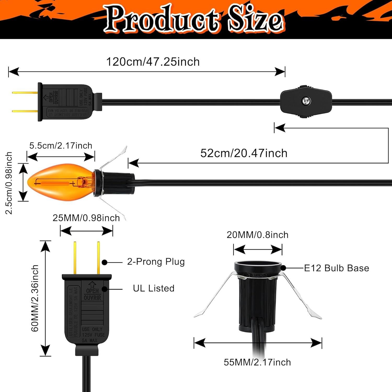 Kit de Iluminación LED Naranja Enhon con 2 Cables y Bombillas