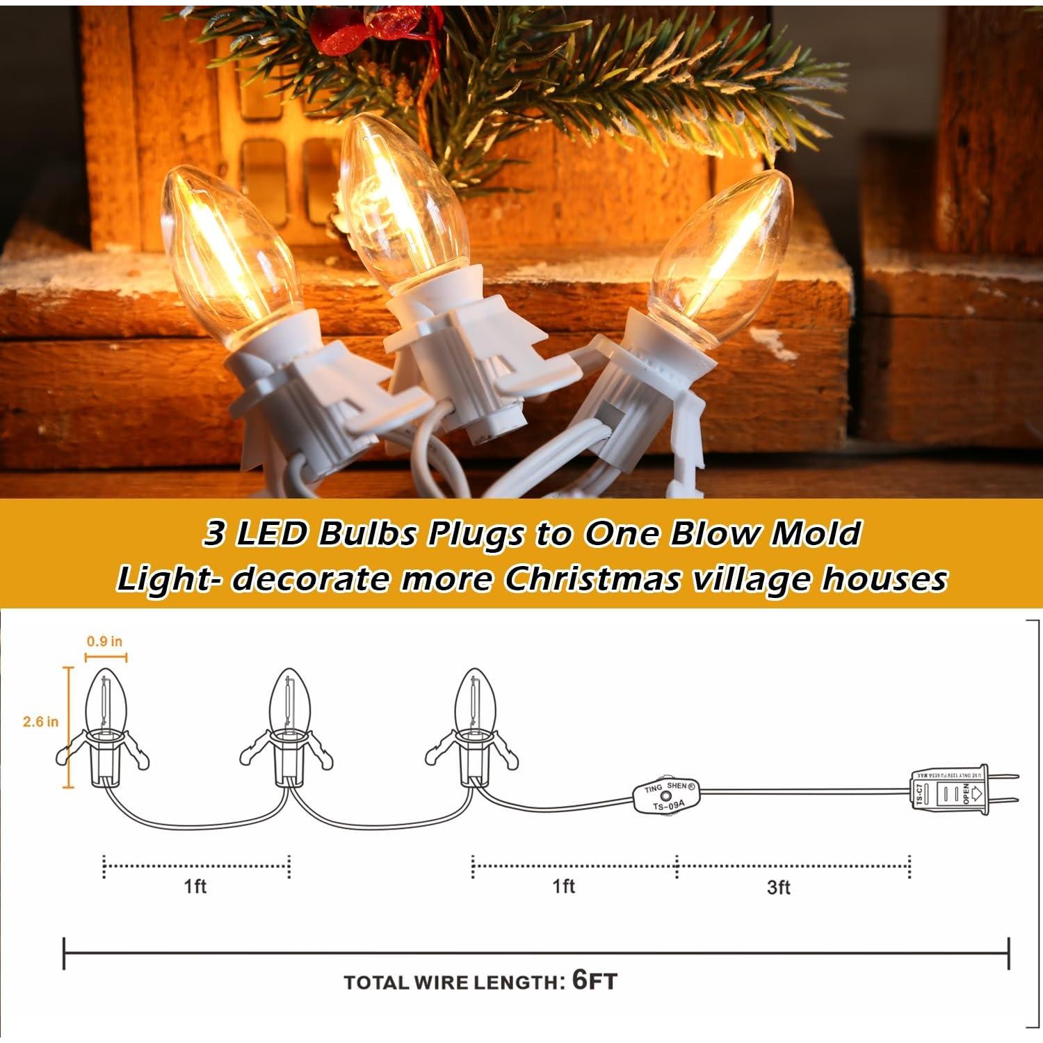 3 Bombillas LED C7 YIMILITE con Cordón Blanco y Clips