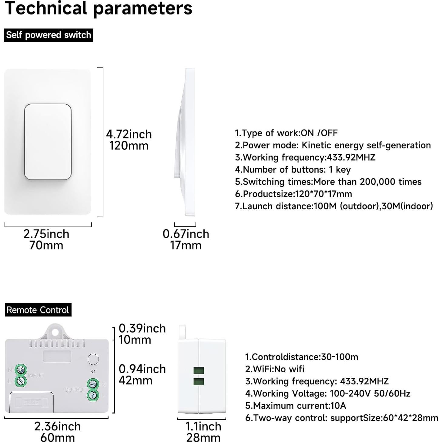 Interruptor de Luz Inalámbrico Autopropulsado Cerhot 12070V301