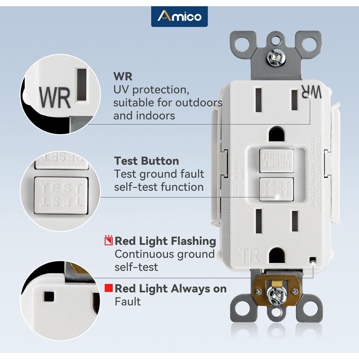 Paquete de 12 Salidas GFCI Amico 15A Resistente a la Intemperie