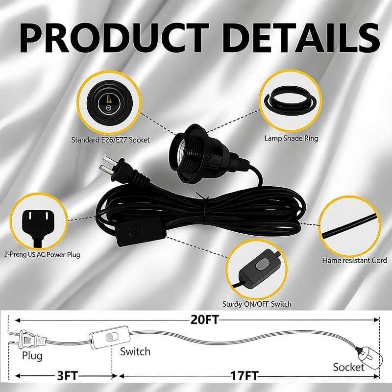 Cable de Extensión de 6.1m con Interruptor E26/E27 - RKOZCSTA