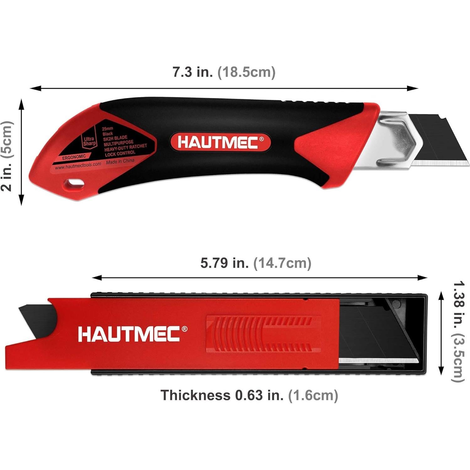 Cuchillo Utilitario HAUTMEC 25mm con 10 Cuchillas SK2H