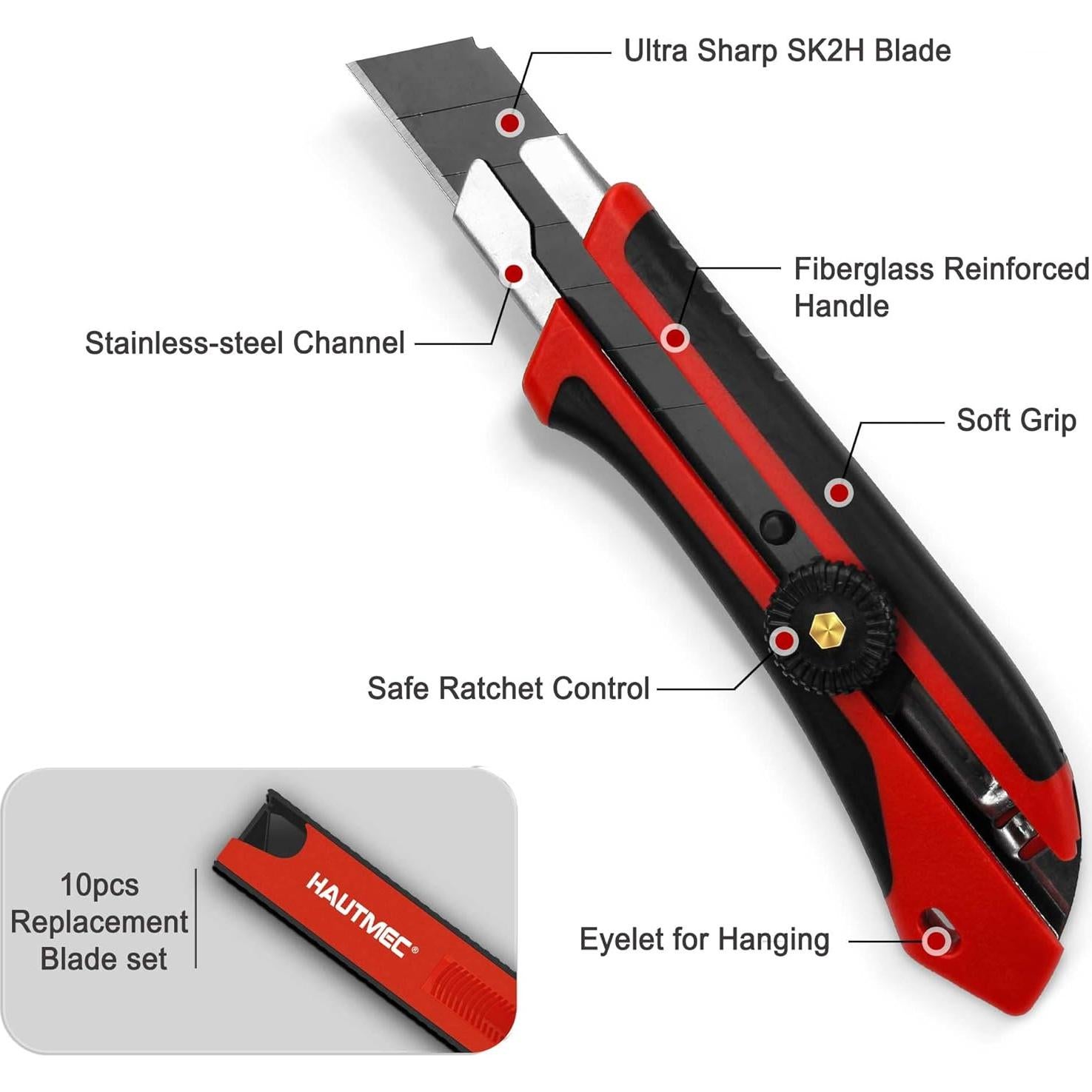 Cuchillo Utilitario HAUTMEC 25mm con 10 Cuchillas SK2H