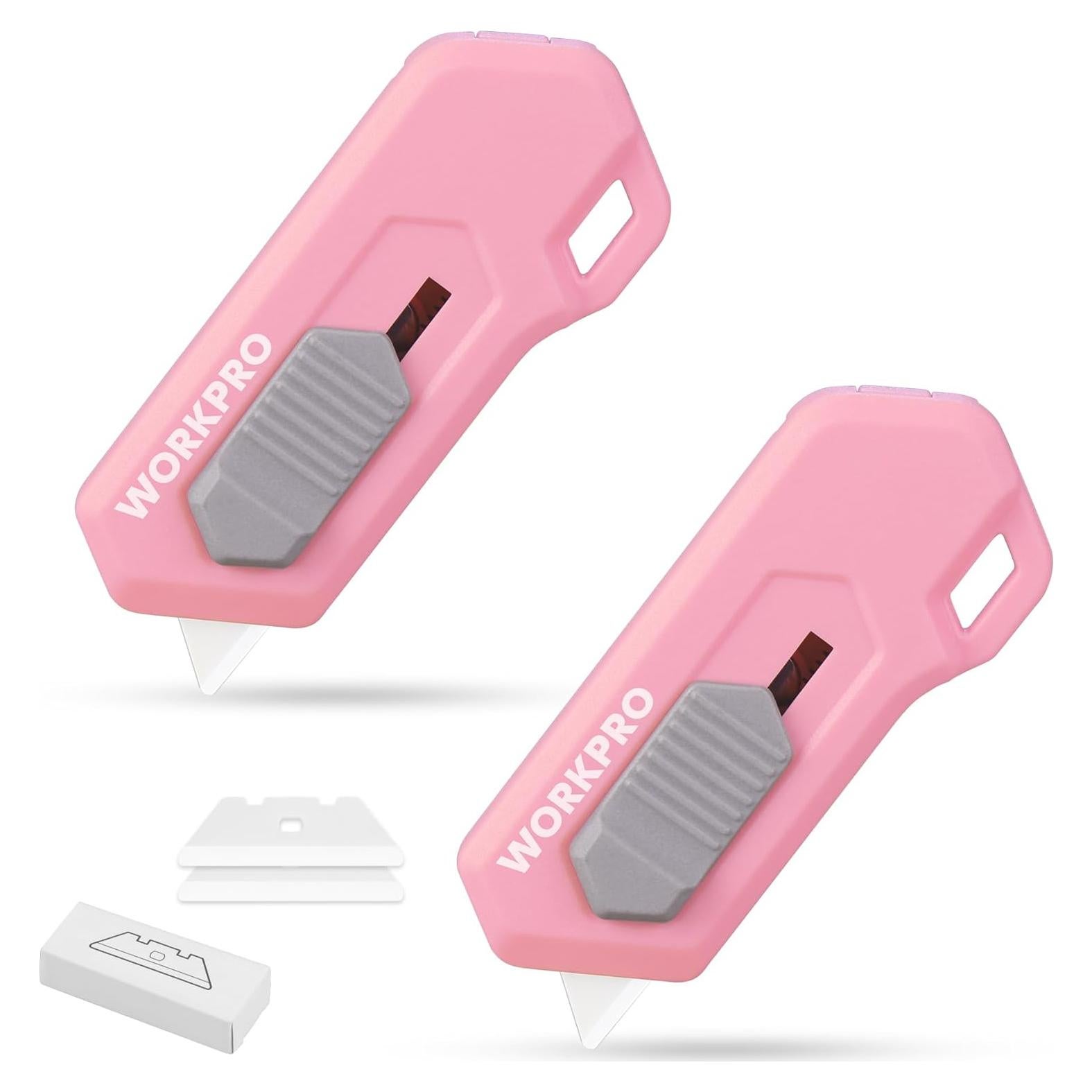 WORKPRO Ceramic Small Safety Box Cutter, Automatic Rebound Mini Letter Opener, Quick Change Retractable Blade Razor Knife, with Extra Blades
