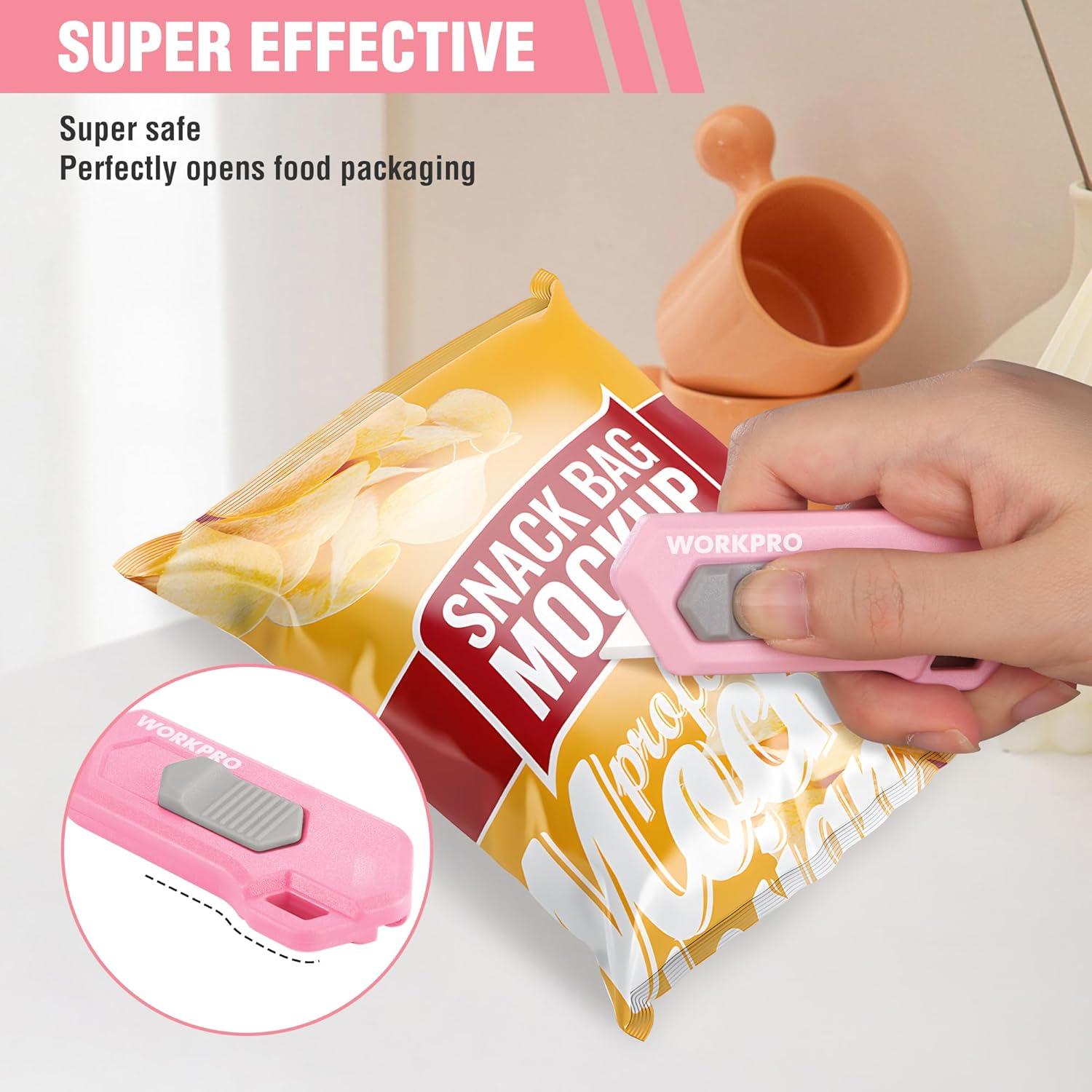 WORKPRO Ceramic Small Safety Box Cutter, Automatic Rebound Mini Letter Opener, Quick Change Retractable Blade Razor Knife, with Extra Blades