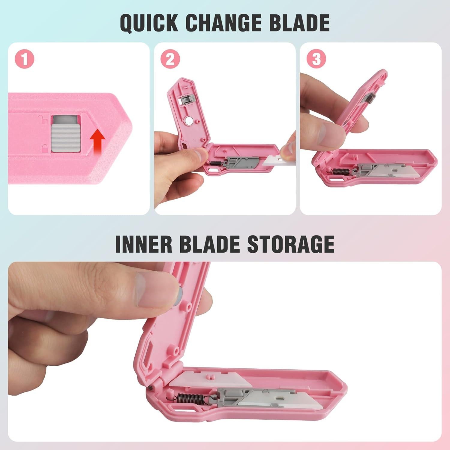 WORKPRO Ceramic Small Safety Box Cutter, Automatic Rebound Mini Letter Opener, Quick Change Retractable Blade Razor Knife, with Extra Blades