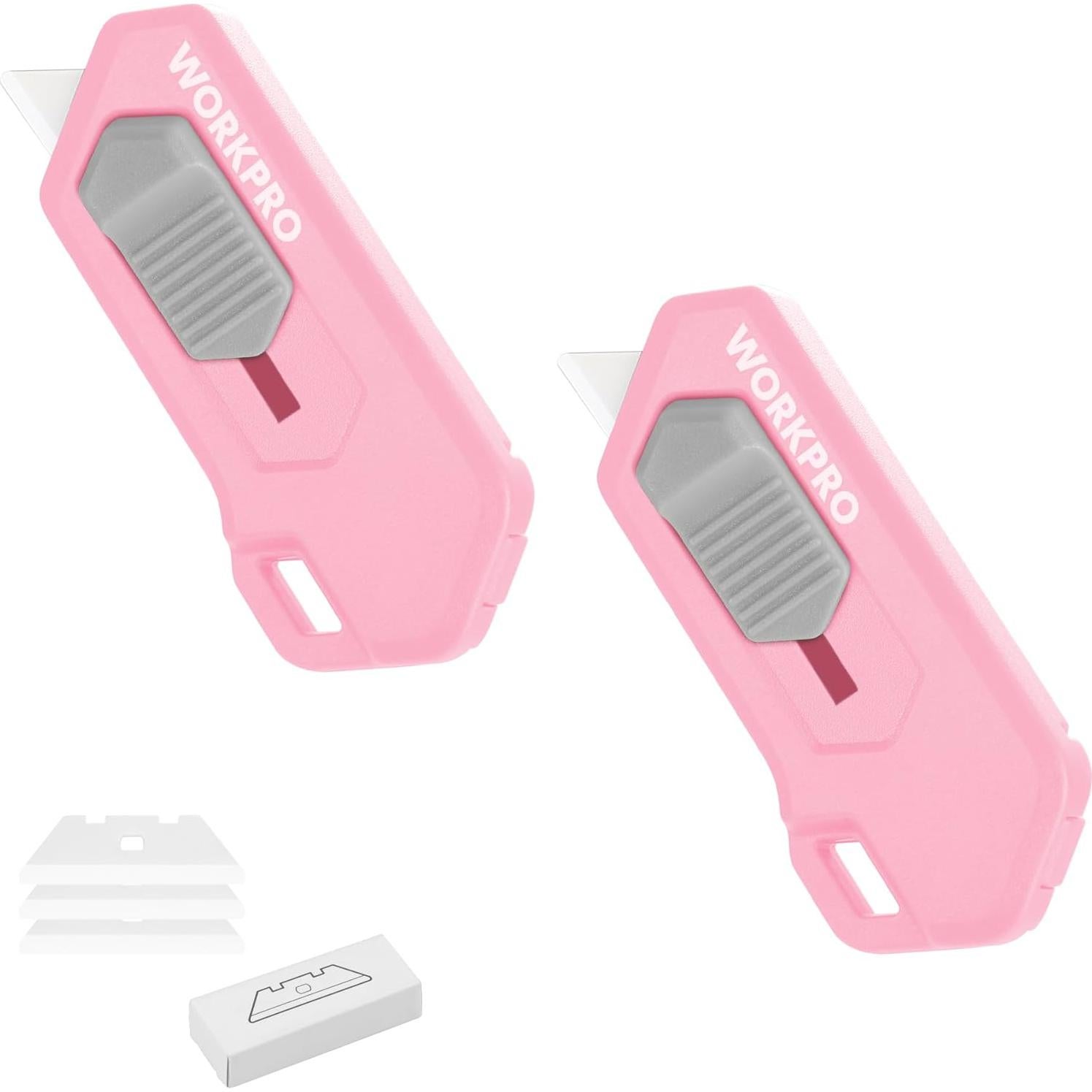 WORKPRO Ceramic Small Safety Box Cutter, Automatic Rebound Mini Letter Opener, Quick Change Retractable Blade Razor Knife, with Extra Blades