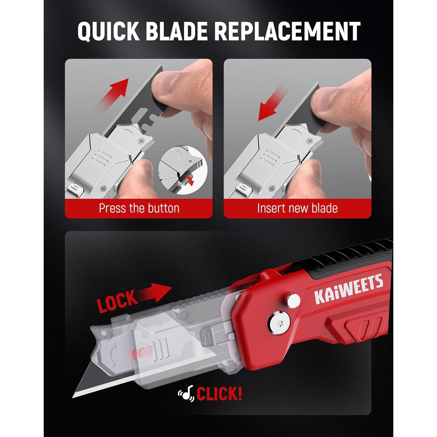 Cuchillo Utilitario 2-en-1 KAIWEETS Rojo con 13 Cuchillas SK2