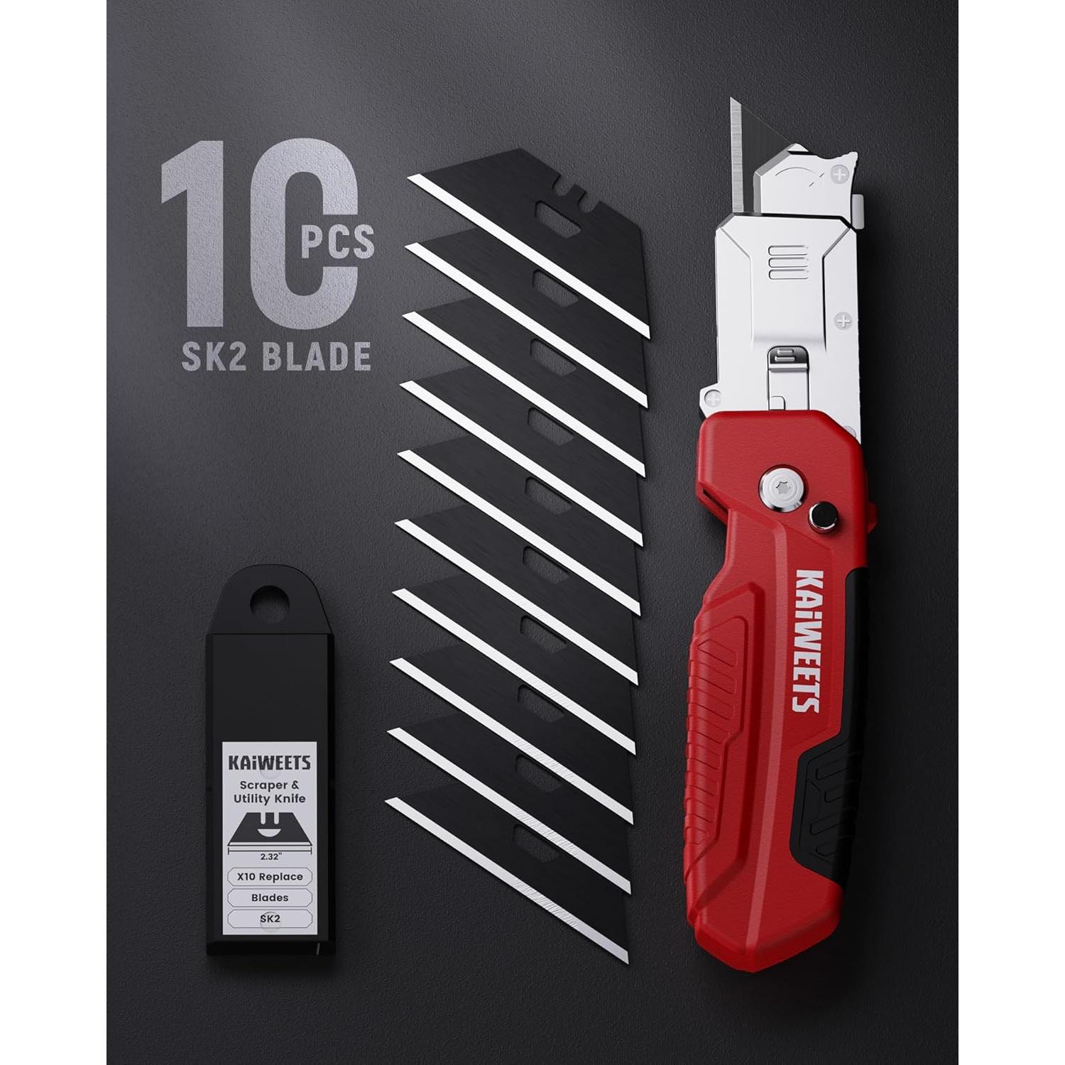 Cuchillo Utilitario 2-en-1 KAIWEETS Rojo con 13 Cuchillas SK2