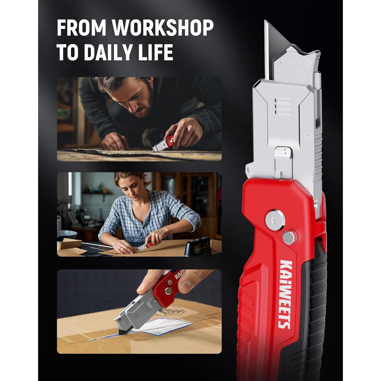 Cuchillo Utilitario 2-en-1 KAIWEETS Rojo con 13 Cuchillas SK2